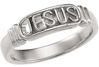 Purity Rings - 14k White Gold Jesus Ladies Chastity Ring 5.25mm wide